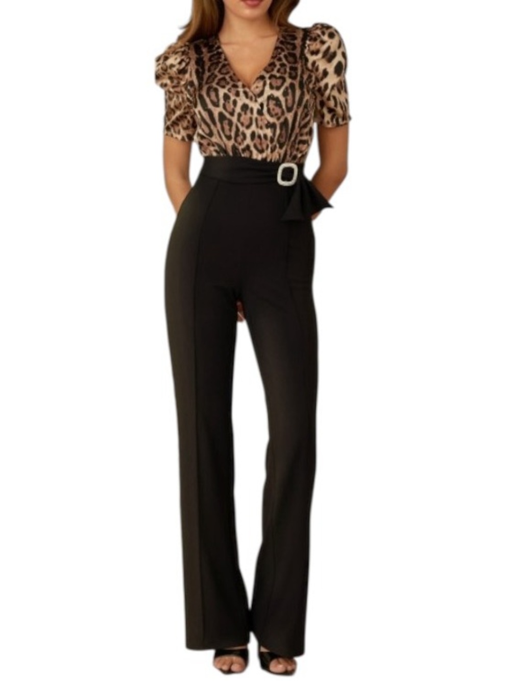 Valentine Clarisse Leopard Print Flare Jumpsuit NWT Small
